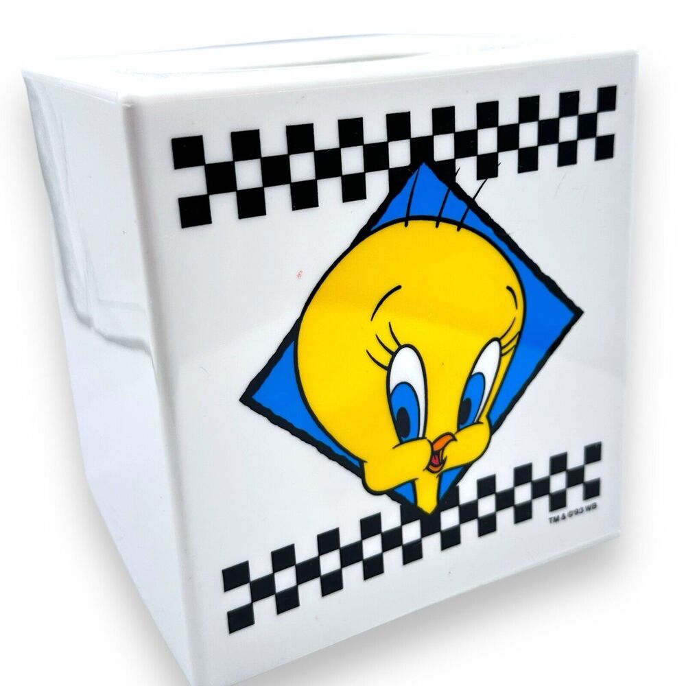 Vintage 90s Looney Tunes Tissue Box Plastic Holder Cover Tweety Bird Sylvester